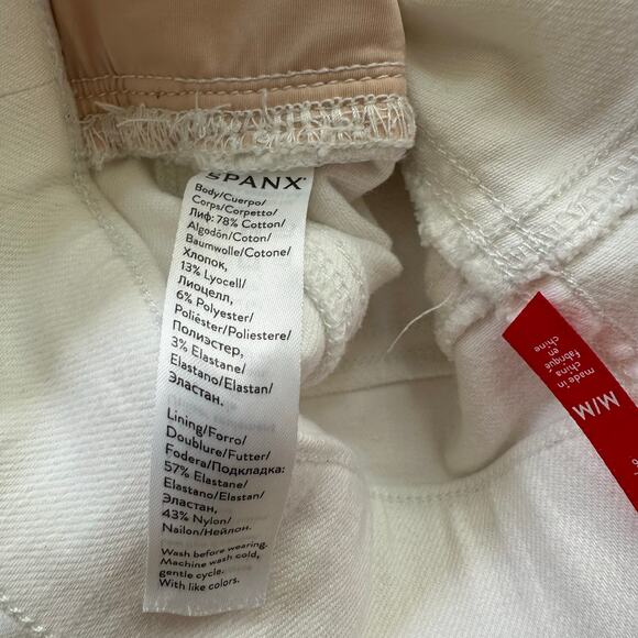 Spanx White Flare Raw Edge Pull On Stretch Cropped Jean Cotton Medium - Picture 6 of 7